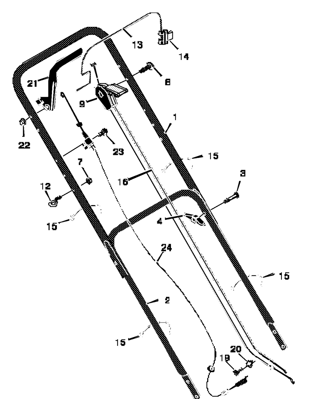 Handle Assembly Diagram and Parts List for 22767X4A 1997 Briggs and Stratton Lawn Mower